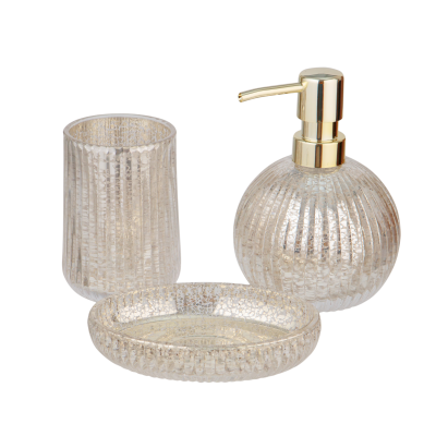 Набор для ванной комнаты Pitta 3 пр., стекло  ДОЗАТОР ДЛЯ МЫЛА, СТАКАН, МЫЛЬНИЦА  500536/8